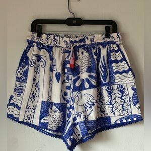 FARM Rio Artistic Blue and White High Waist Shorts